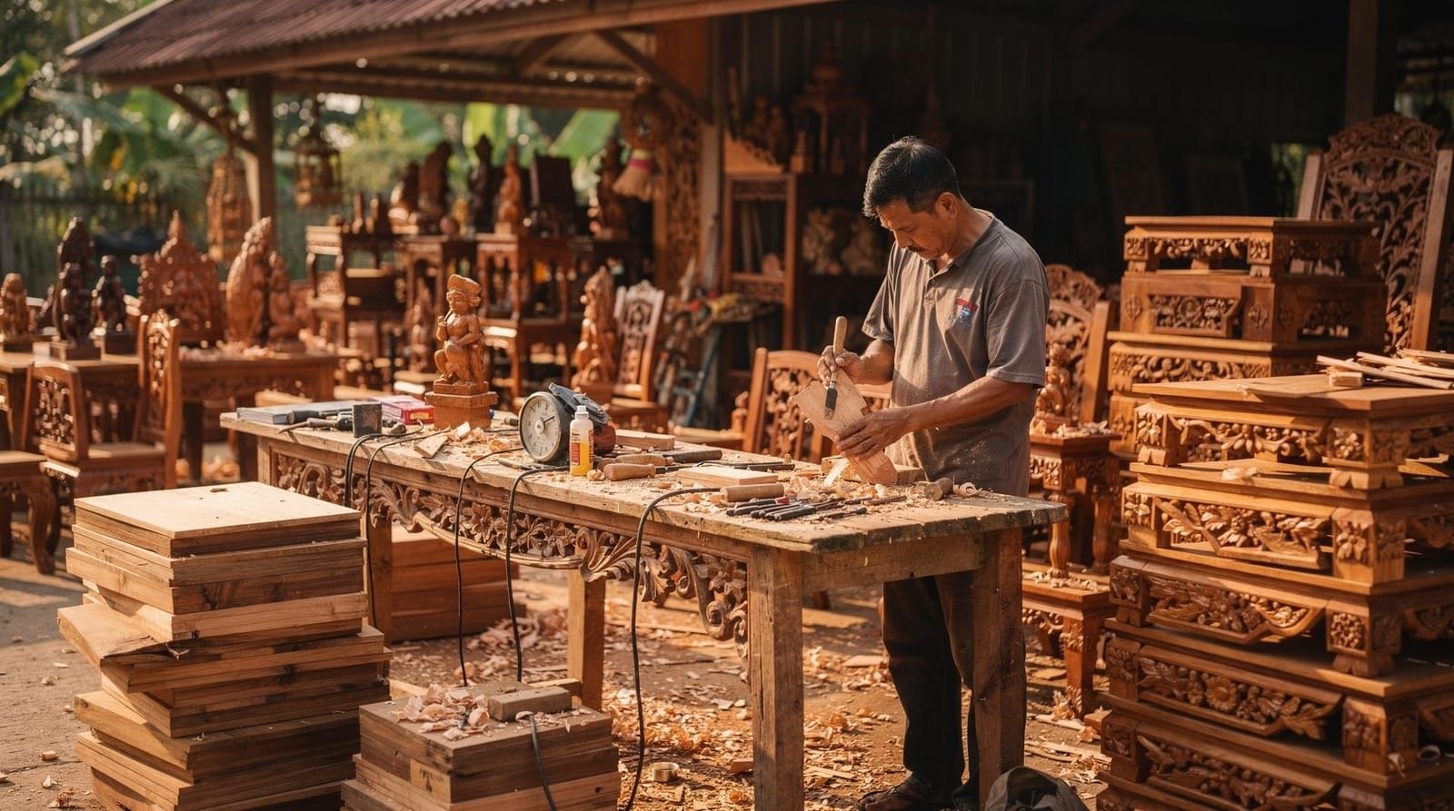 Baan Tawai woodcarving village, Chiang Mai