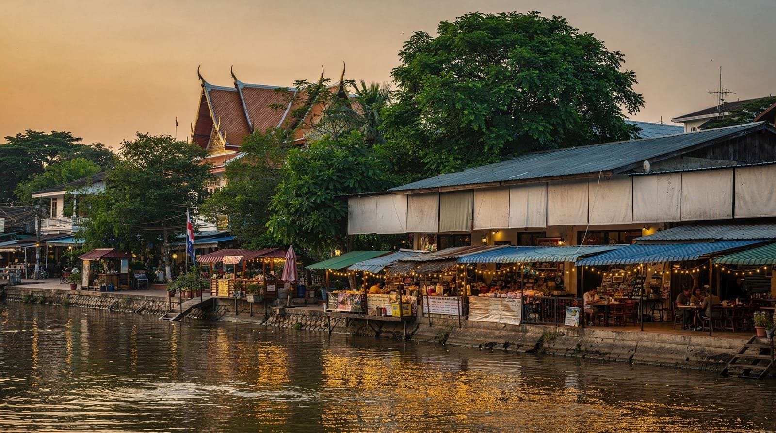 Ping riverside and Wat Ket, Chiang Mai