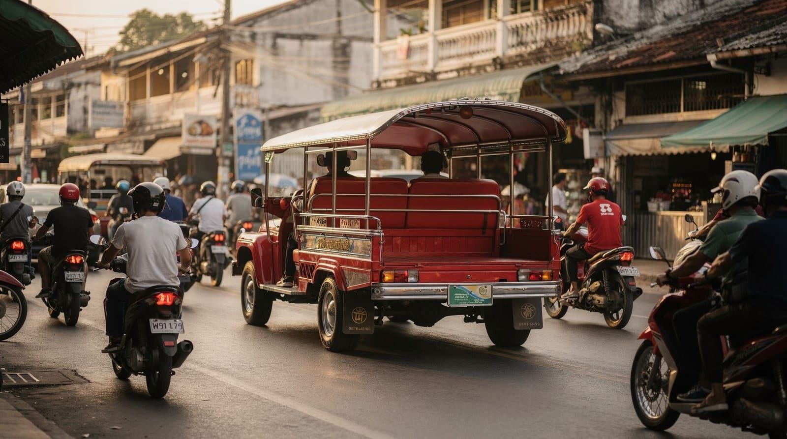 Getting around Chiang Mai: songthaews, Grab, tuk-tuks and walking — How to get around Chiang Mai without a metro — red songthaews, Grab, tuk-tuks, s