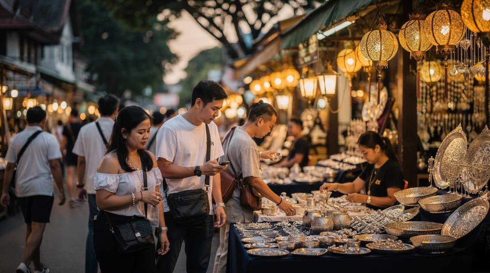 Saturday Walking Street Wualai: planning a silver-focused evening — How to plan a visit to Chiang Mai's silversmith-quarter Saturday market, from ti