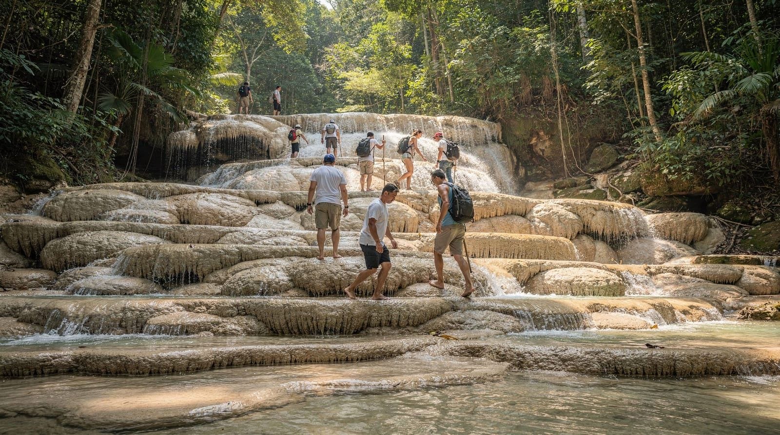Sticky Waterfalls guide: how Bua Thong's climbable falls work — Bua Thong's limestone-coated falls let you climb barefoot up wet rock. What it f
